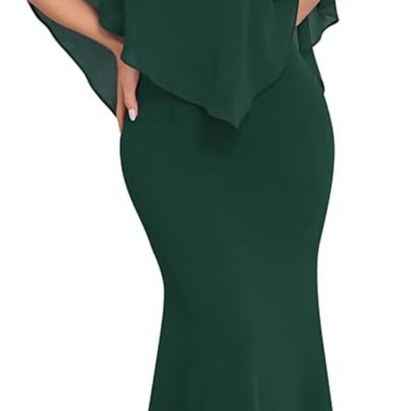 Long Cape Dress for Women Elegant Evening Party Cocktail Chiffon Mermaid - Picture 1 of 6